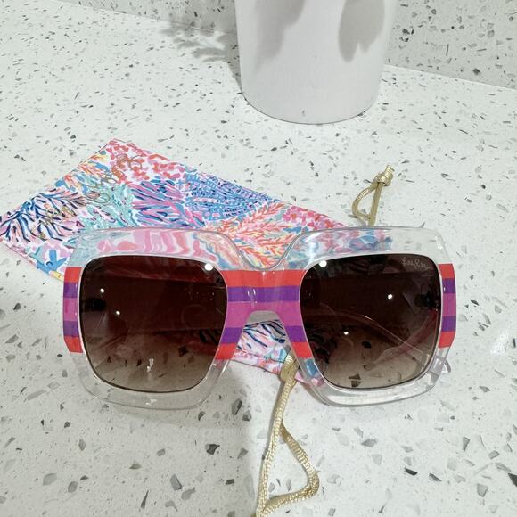 Lilly Pulitzer GWP Clear/Printed Sunglasses Square Beach Tropical Vacation KD - Picture 5 of 10